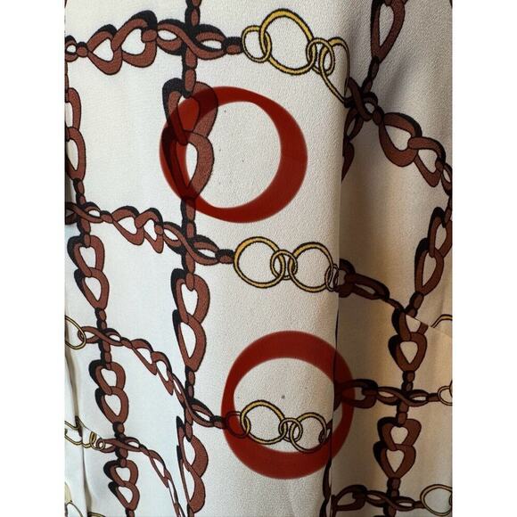 Talbots 2X Petite Crepe Tie Neck Blouse Chain Print Equestrian Long Sleeve - Picture 10 of 12